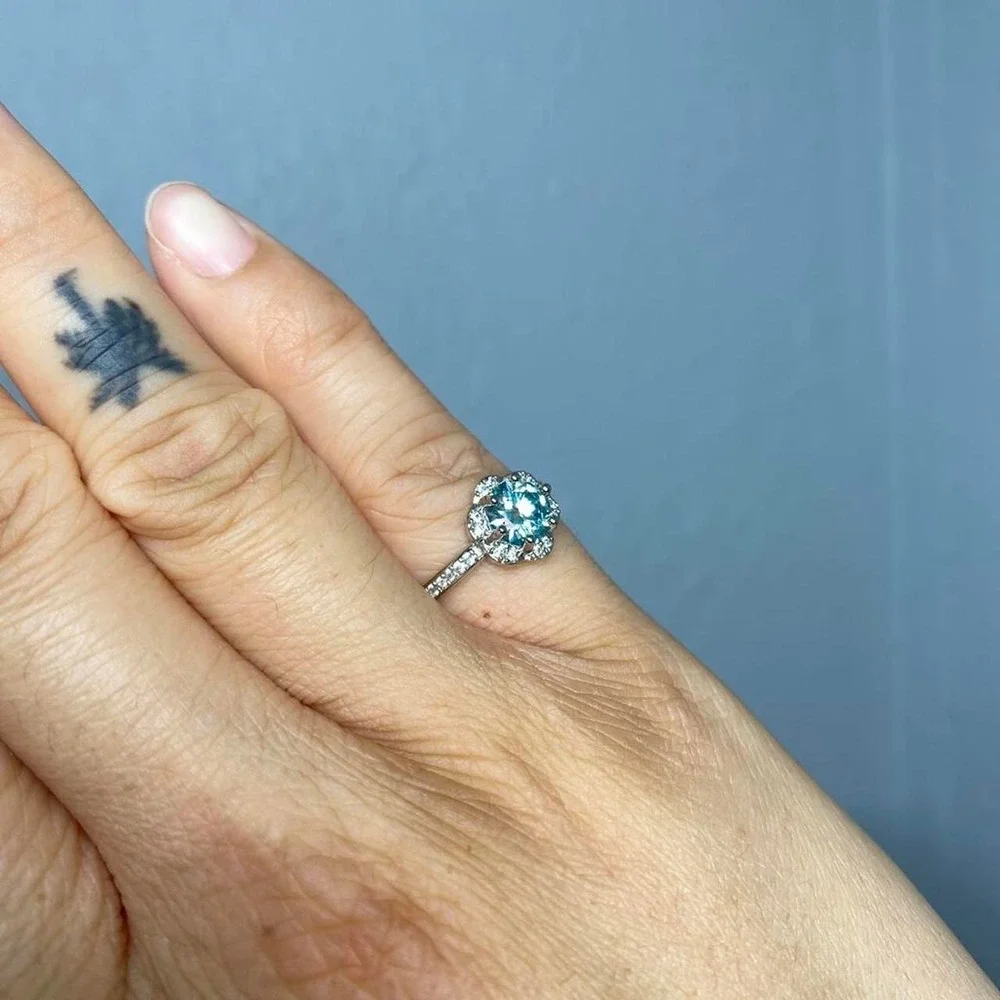 MOISSANITE CRYSTAL FLOWER SHAPED ADJUSTABLE RING FAIRYCORE WHIMSICAL ETHEREAL
